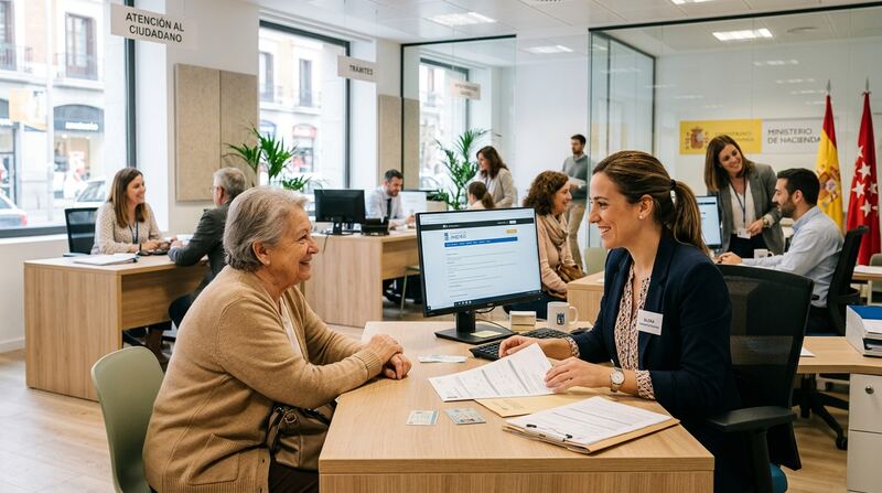 Empleados públicos trabajando en una oficina moderna de la Administración