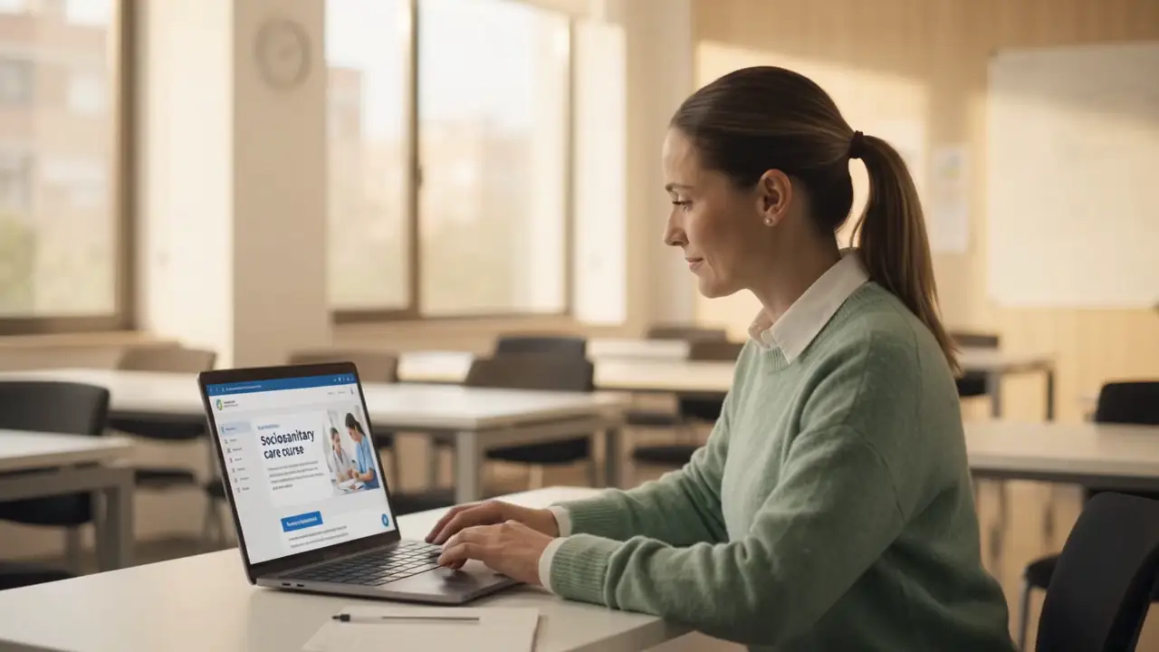 Alumna realizando formación sociosanitaria online